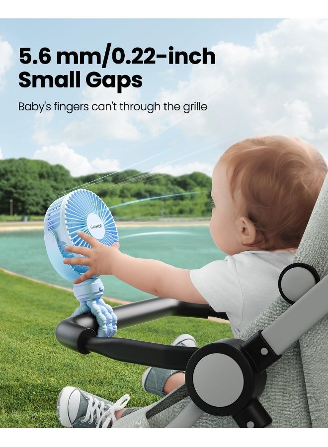 Gaiatop Mini Portable Stroller Fan, Battery Operated Small Clip on, Detachable 3 Speed Rechargeable, 360Â° Rotate Flexible Tripod Better Cooling for Car Seat Crib Treadmill Travel Blue - Image 2
