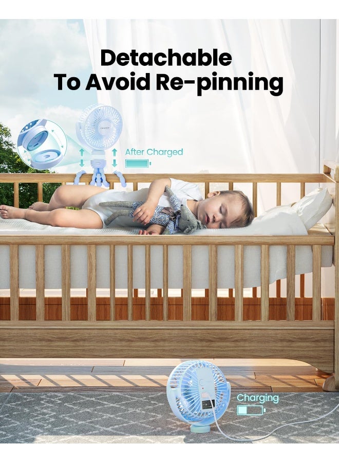 Gaiatop Mini Portable Stroller Fan, Battery Operated Small Clip on, Detachable 3 Speed Rechargeable, 360Â° Rotate Flexible Tripod Better Cooling for Car Seat Crib Treadmill Travel Blue - Image 4