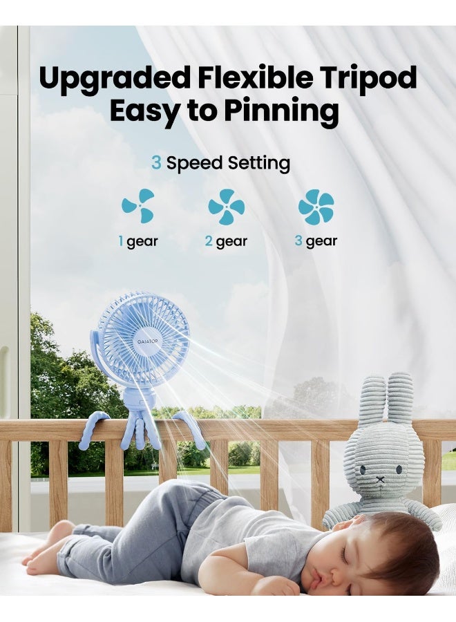 Gaiatop Mini Portable Stroller Fan, Battery Operated Small Clip on, Detachable 3 Speed Rechargeable, 360Â° Rotate Flexible Tripod Better Cooling for Car Seat Crib Treadmill Travel Blue - Image 3