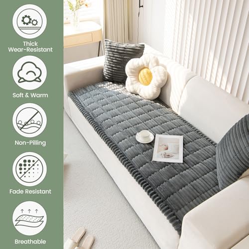 OTOB Couch Covers for Dogs Washable, Non Slip Plush Sofa Cover Kids Pet Friendly Furniture Protector, All Seasons Soft Cozy Fuzzy Sofa Slipcovers Dog Bed Mats (Dark Gray, 31.5" x 63.0'') - Image 3