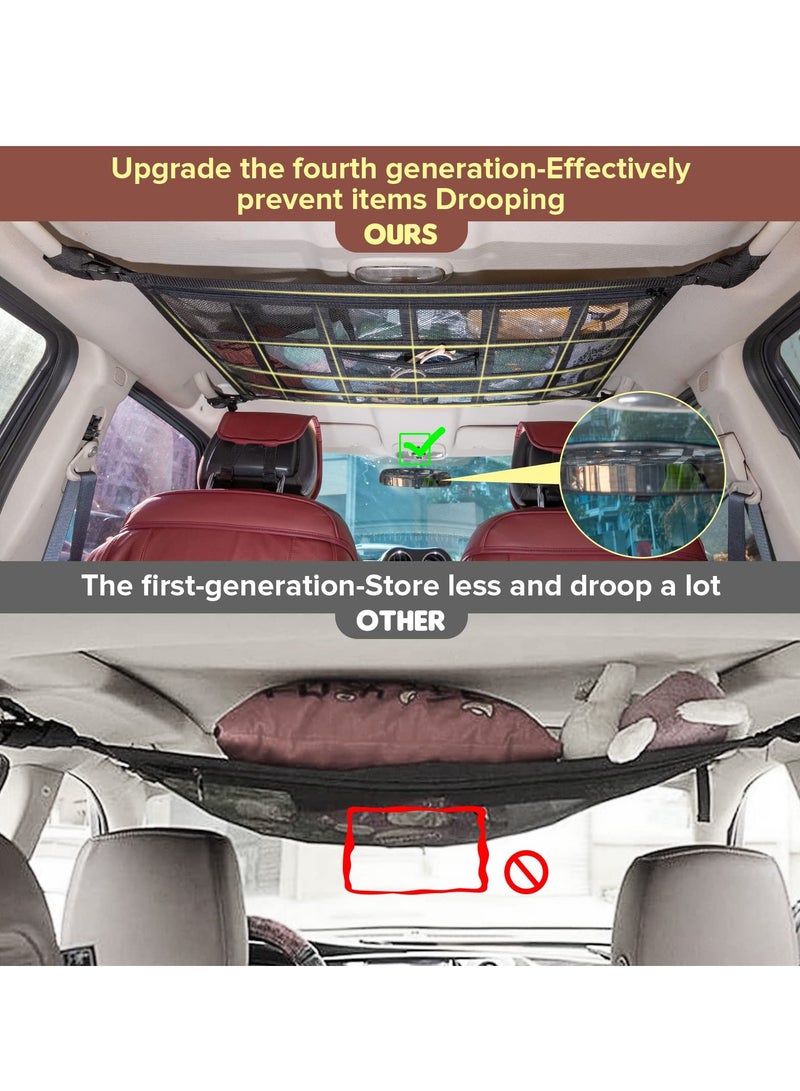 SYOSI Upgrade Car Ceiling Cargo Net Pocket 31.5"x21.6" Strengthen Load-Bearing and Droop Less Double-Layer Mesh Roof Storage Organizer Truck SUV Travel Long Road Trip Camping Interior Accessories - Image 2