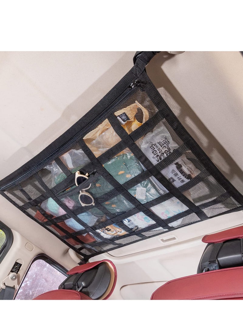 SYOSI Upgrade Car Ceiling Cargo Net Pocket 31.5"x21.6" Strengthen Load-Bearing and Droop Less Double-Layer Mesh Roof Storage Organizer Truck SUV Travel Long Road Trip Camping Interior Accessories - Image 1