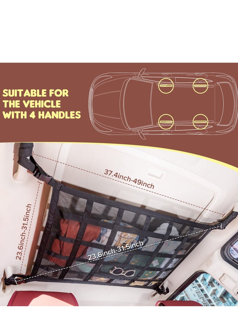 SYOSI Upgrade Car Ceiling Cargo Net Pocket 31.5"x21.6" Strengthen Load-Bearing and Droop Less Double-Layer Mesh Roof Storage Organizer Truck SUV Travel Long Road Trip Camping Interior Accessories - Image 4