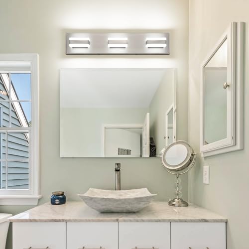 SOLFART Bathroom Vanity Lights Over Mirror Brushed Nickel Bathroom Light Fixture 3 Light Led Lights for Bathrooms Vanity Lights for Bath Nickel - Image 4