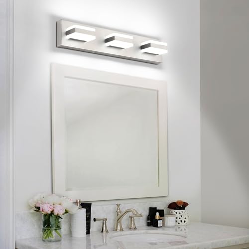 SOLFART Bathroom Vanity Lights Over Mirror Brushed Nickel Bathroom Light Fixture 3 Light Led Lights for Bathrooms Vanity Lights for Bath Nickel - Image 3