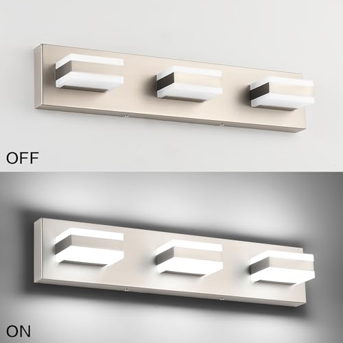 SOLFART Bathroom Vanity Lights Over Mirror Brushed Nickel Bathroom Light Fixture 3 Light Led Lights for Bathrooms Vanity Lights for Bath Nickel - Image 5