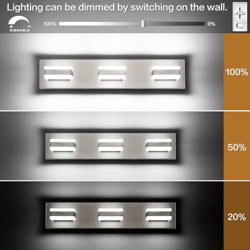 SOLFART Bathroom Vanity Lights Over Mirror Brushed Nickel Bathroom Light Fixture 3 Light Led Lights for Bathrooms Vanity Lights for Bath Nickel - Image 2