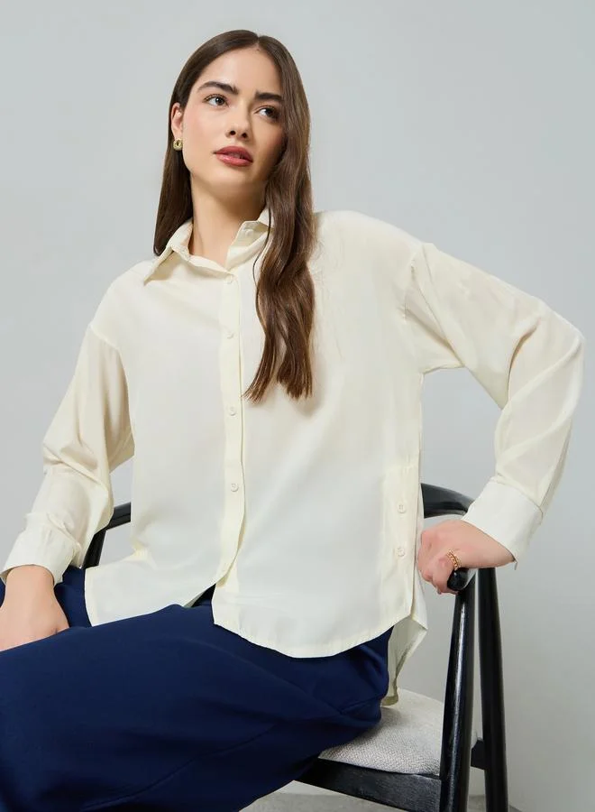 Styli Yellow Solid Long Sleeve Oversized Shirt