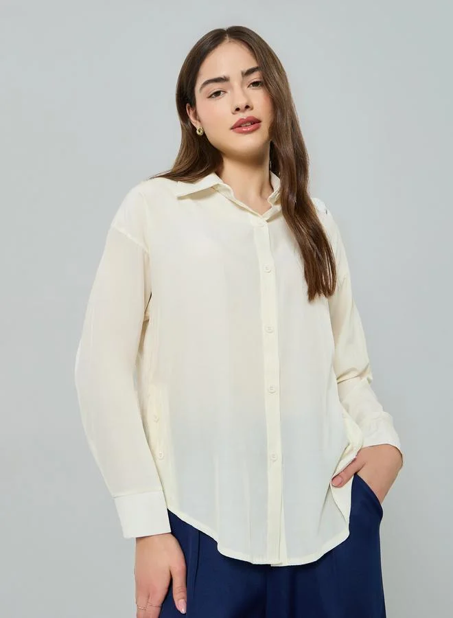 Styli Yellow Solid Long Sleeve Oversized Shirt
