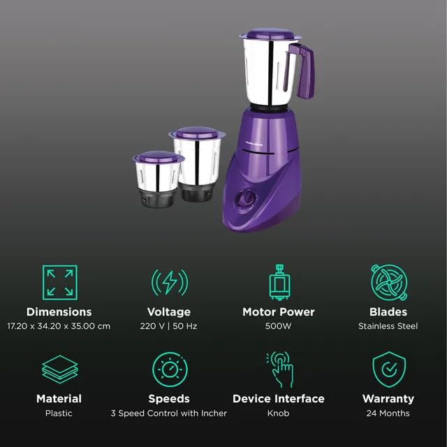 MORPHY RICHARDS MIXER GRINDER AERO PRO 500W PUPLE COLOUR 640127 - Image 2