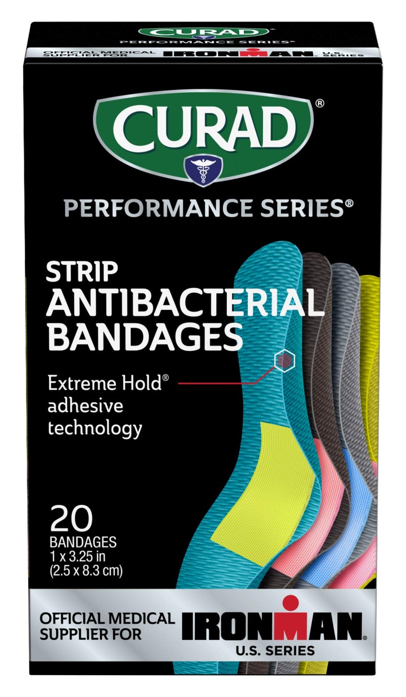 CURAD Performance Series Antibacterial Bandages, Extreme Hold Adhesive Technology, Standard Size Flexible Fabric Bandages for Cuts, Scrapes, & Burns, Assorted Colors, 1 x 3.25 inches, 20 Count - Image 2