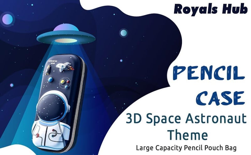 Royals hub 3D Cover Eva Space Astronaut Theme Pencil Case Large Capacity Pencil Pouch Bag Compass School Pouch Organizer for Students Kids Stylish Pen Holder Pouch Stationery Box - Image 5