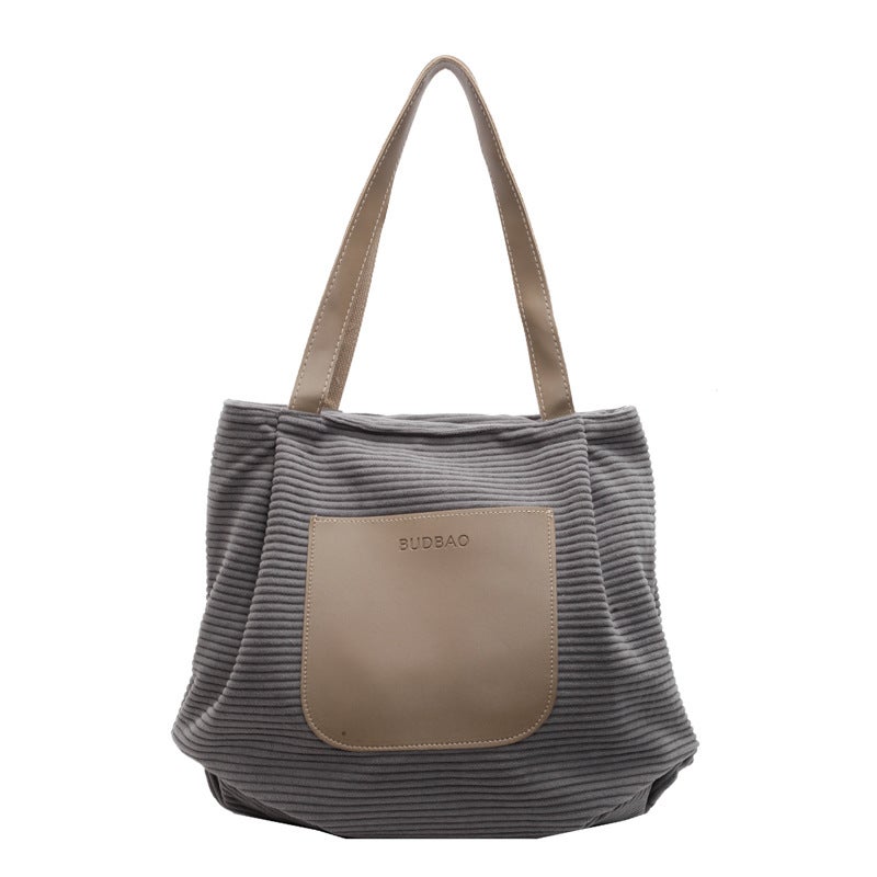 Korean Style Tote Bag Women'S Popular Striped Velvet Bag Fashionable Shoulder Bag Commuter Handbag Trendy Large Capacity - Image 1
