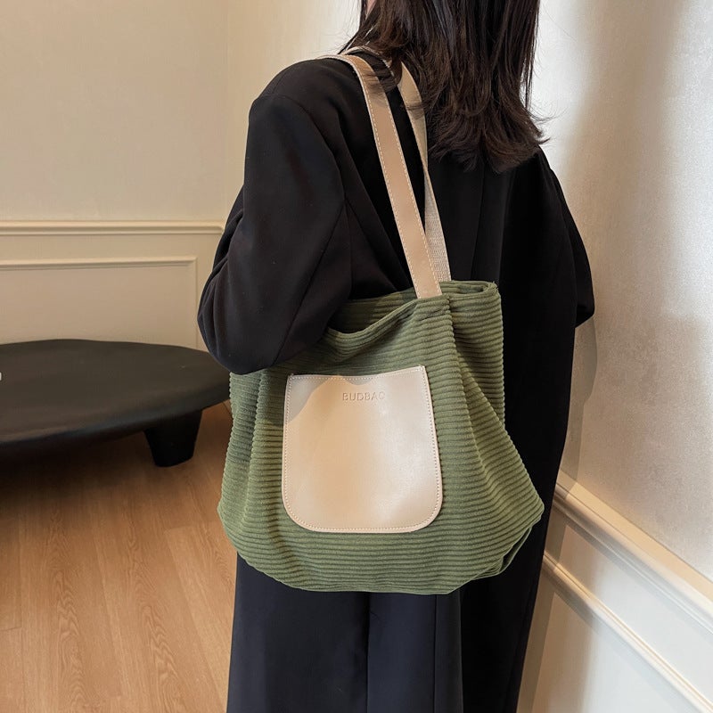 Korean Style Tote Bag Women'S Popular Striped Velvet Bag Fashionable Shoulder Bag Commuter Handbag Trendy Large Capacity - Image 5