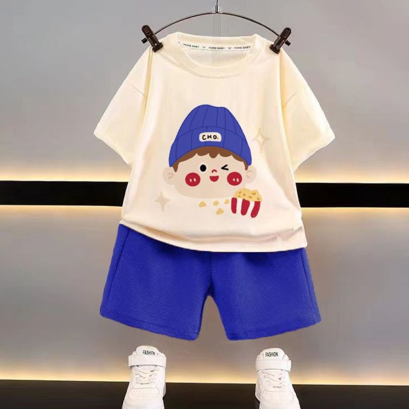 Boys Summer Casual Loose Clothes Waffle Baby Summer Generation Men'S Handsome Children'S Short-Sleeved Suit Children'S Clothing - Image 4