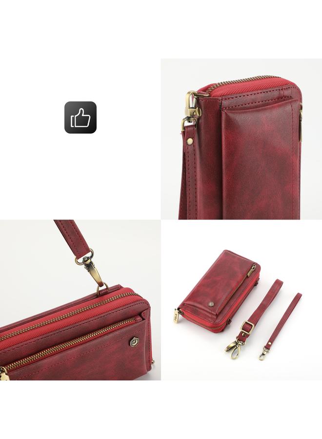 اس-توب جراب هاتف iPhone 14 Pro Crossbody متعدد الوظائف بسحاب ومحفظة جلدية - Image 4