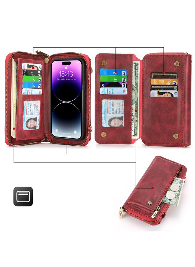 اس-توب جراب هاتف iPhone 14 Pro Crossbody متعدد الوظائف بسحاب ومحفظة جلدية - Image 2