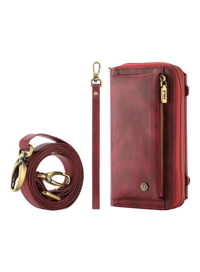 اس-توب جراب هاتف iPhone 14 Pro Crossbody متعدد الوظائف بسحاب ومحفظة جلدية - Image 5