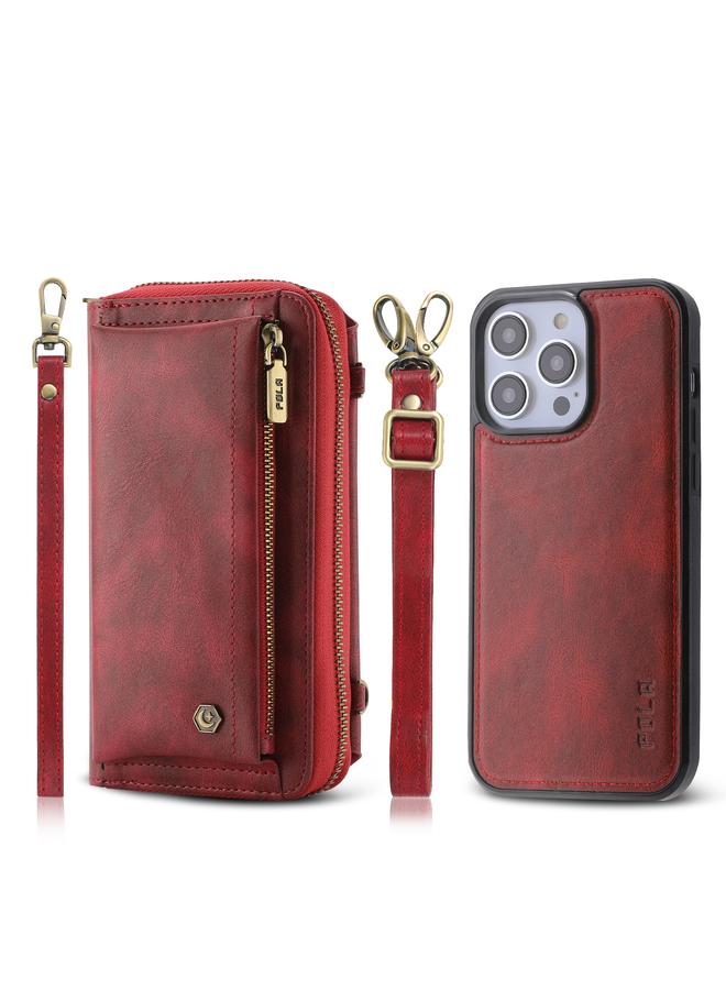 اس-توب جراب هاتف iPhone 14 Pro Crossbody متعدد الوظائف بسحاب ومحفظة جلدية - Image 1