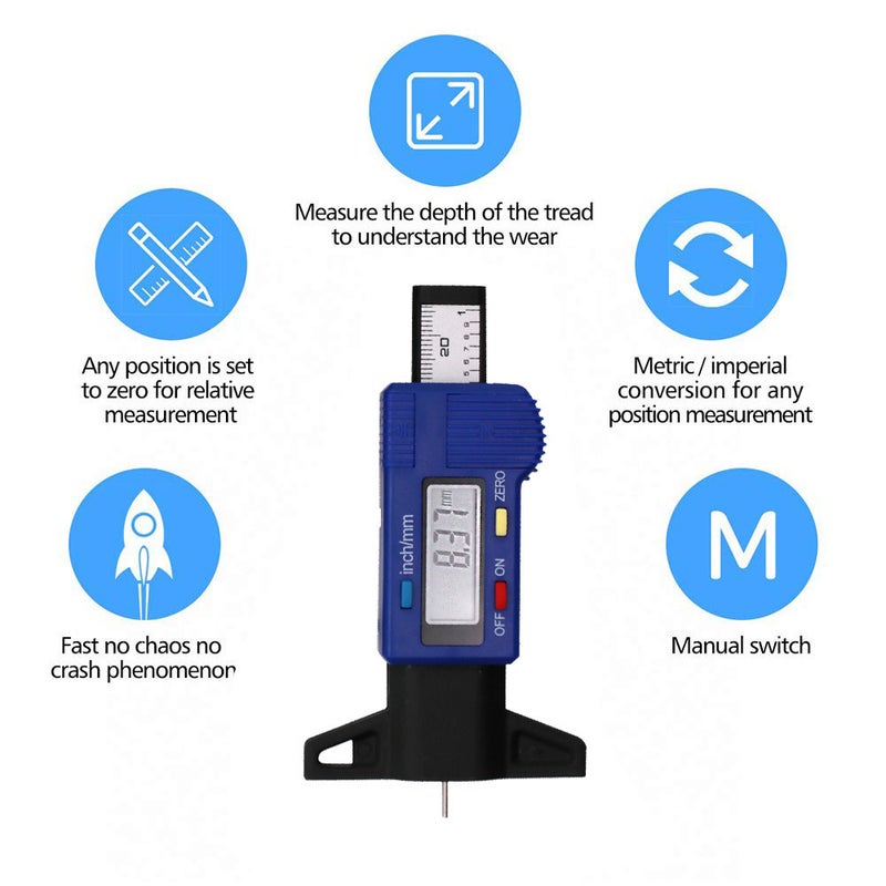 Digital display electronic tire tread depth measuring instrument depth gauge tread ruler 0-25.4mm digital display tread gauge(Blue) - Image 5