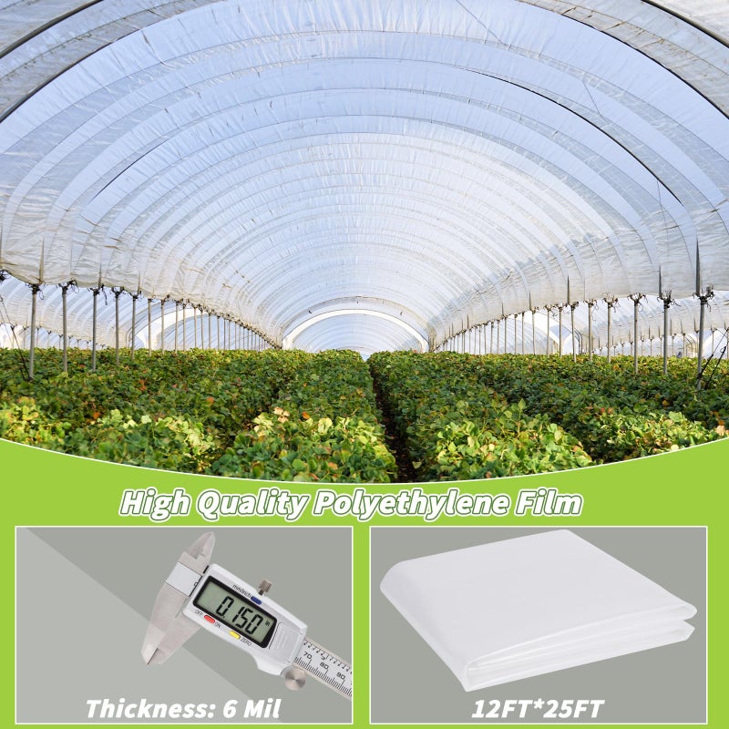 UZLU Greenhouse Plastic Sheeting 6 Mil,12 x 25 FT Transparent UV Resistant Polyethylene Film, Tear-Resistant Green House Hoop Cover for Gardening, Farming, Nursery, Henhouse, Anti-Drip & Weatherproof - Image 5