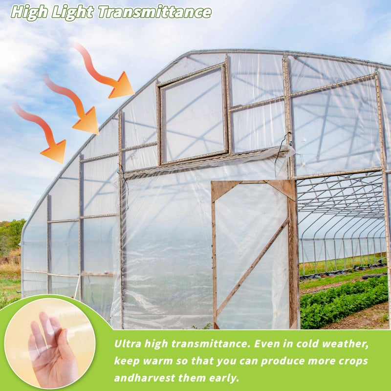 UZLU Greenhouse Plastic Sheeting 6 Mil,12 x 25 FT Transparent UV Resistant Polyethylene Film, Tear-Resistant Green House Hoop Cover for Gardening, Farming, Nursery, Henhouse, Anti-Drip & Weatherproof - Image 3