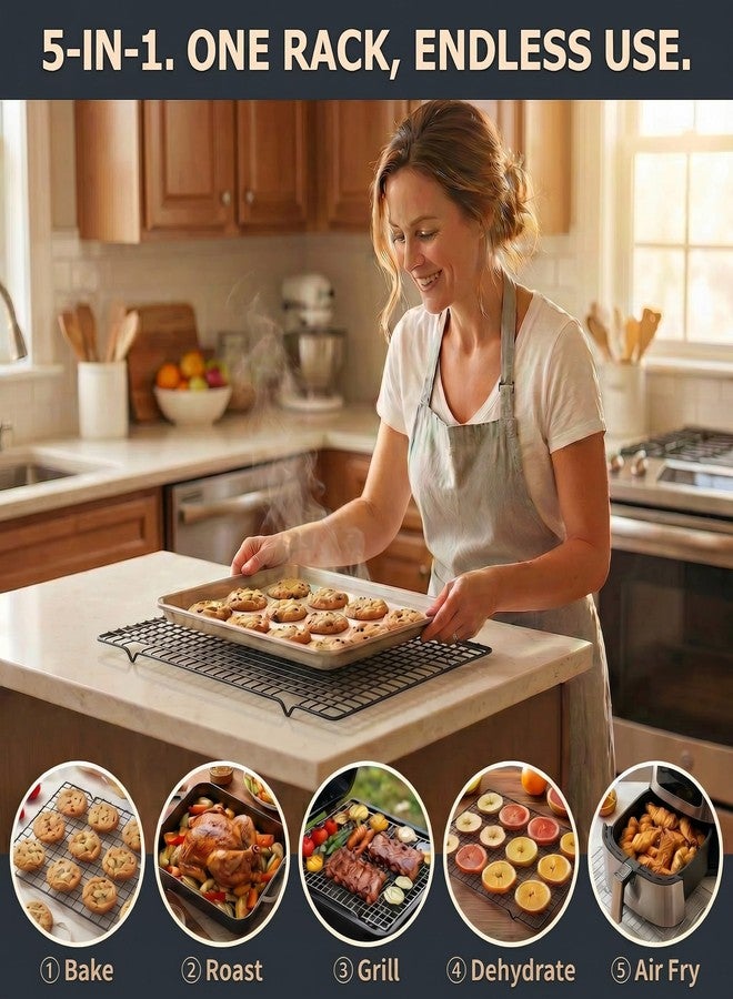 SCDGRW Cooling Racks for Cooking 2-Pack, 10" x 16" No Warp Heavy Duty Metal Wire Rack - Fits Half Sheet & Jelly Roll Pan, Oven & Dishwasher Safe 575°F, Rust Resistant, for Baking, Roasting & Grilling - Image 3