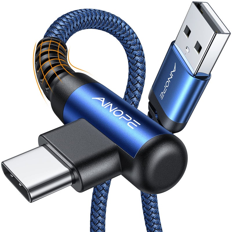 AINOPE Type C Cable [2-Pack, 6.6ft] 3.1A C Charger Cable Fast Charging Right Angle, Durable Nylon Braided USB C Cable Compatible with Galaxy S10 S9 S8 Plus S21, Note 10 9 8, LG (Blue) - Image 1