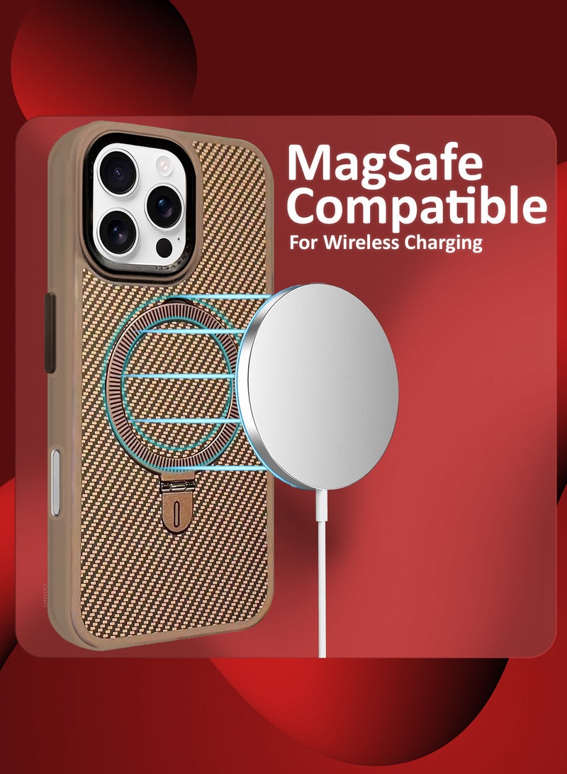 CATANES ( for iPhone 16 Pro Max ) 3 Pack, Case and 2 Screen Protectors, Carbon Fiber Texture, Metal Bracket, Magsafe Kickstand Case Cover - Beige  - Image 5