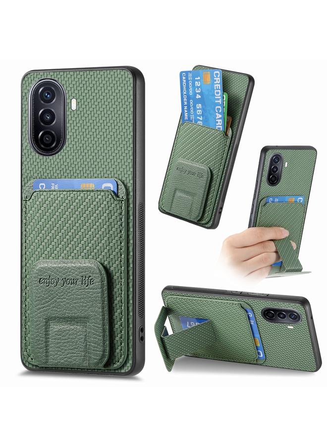 Zaboon Case For Huawei Nova Y70/Y70+/Enjoy 50 Carbon Fiber Card Bag Fold Stand Phone Case - Image 1