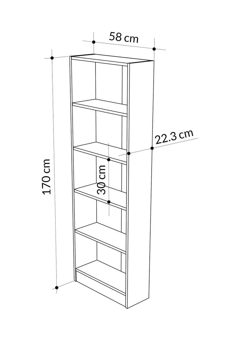 موراه هوم Mourah Home Aidan Bookcase, Modern Book shelf Cabinet 5 Tier, Multi Storage Bookshelf Rack, Display Cabinet for Bedroom, Living Room - 22x170x58cm (White)  - Image 3