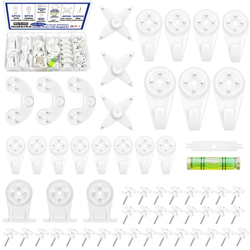 maierke 100PCS Picture Hanging Kit Picture Hangers for Concrete WallsStucco Concrete Hooks Cinder Block Wall Hangers for Photo FrameCanvasClock House Decoration No Damage Invisible Nails
