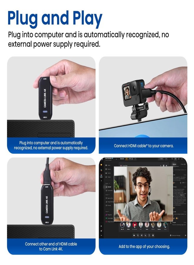 DigitPro Cam Link 4K - External Capture Card for DSLR Camcorder ActionCam as Webcam, HDMI to USB 3.0, Meet/Stream/Record in 2K50/1080p60, Easy Connect for OBS/Zoom, Windows/Mac - Image 3