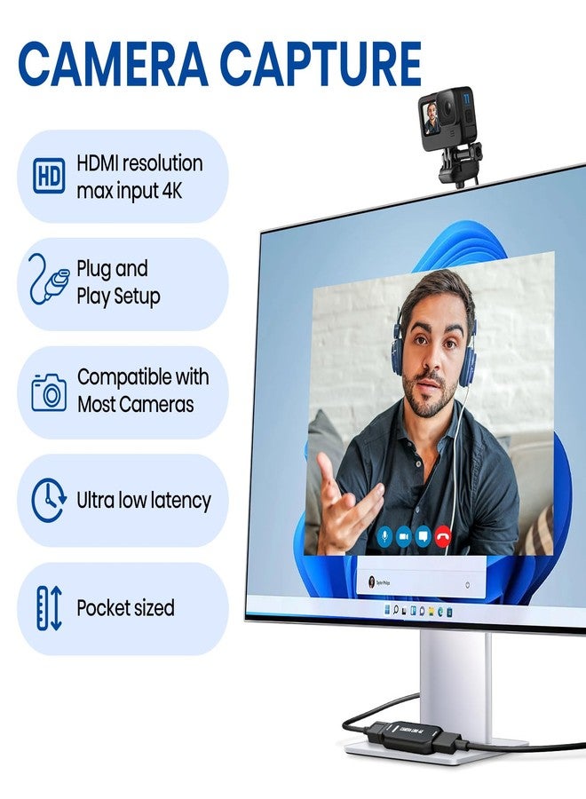 DigitPro Cam Link 4K - External Capture Card for DSLR Camcorder ActionCam as Webcam, HDMI to USB 3.0, Meet/Stream/Record in 2K50/1080p60, Easy Connect for OBS/Zoom, Windows/Mac - Image 2
