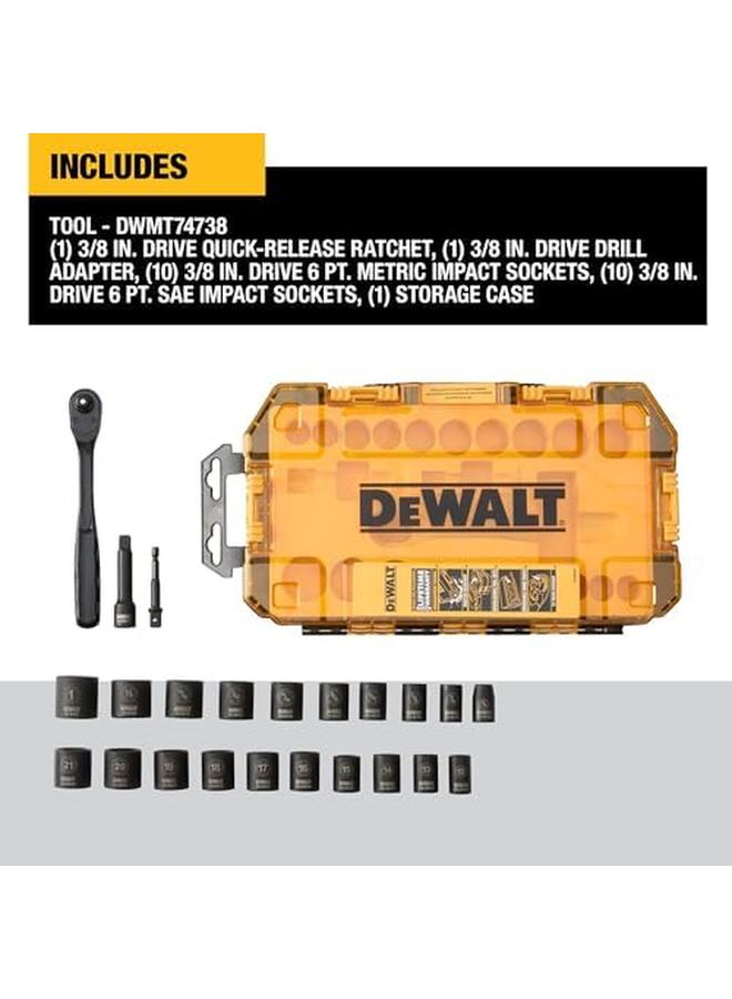 DEWALT Impact Socket Set 23 Piece Set 3 8" Drive Metric Sae Dwmt74738 - Image 2