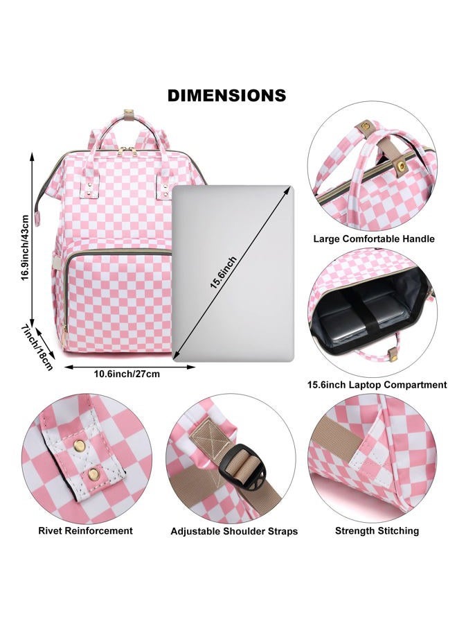 Dezcrab Laptop Backpack for Women, College Bookbag School Backpack Work Business Travel 15.6 Inch Computer Backpacks, Checkered Pink - Image 5
