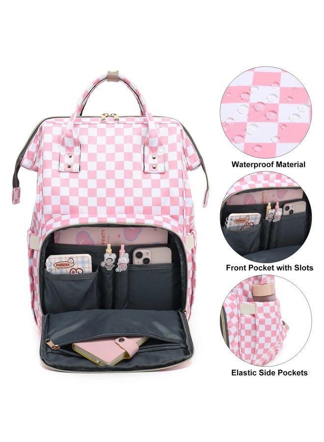 Dezcrab Laptop Backpack for Women, College Bookbag School Backpack Work Business Travel 15.6 Inch Computer Backpacks, Checkered Pink - Image 2