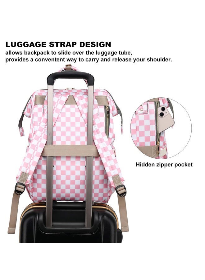 Dezcrab Laptop Backpack for Women, College Bookbag School Backpack Work Business Travel 15.6 Inch Computer Backpacks, Checkered Pink - Image 4