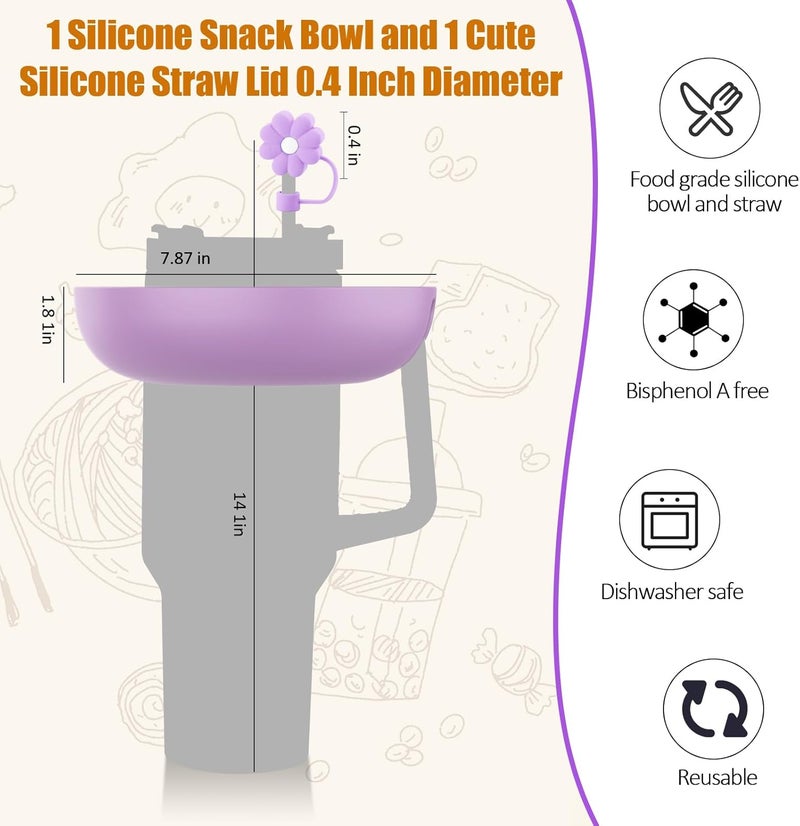 insefocc 2025 Latest model Stanley Cup 40 oz Snack Bowl with Handle Compatible with Stanley Cup40 oz with Handle Stanley Accessories Silicone Orchid  - Image 3