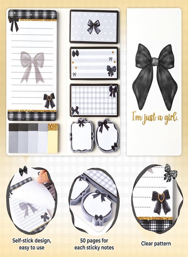 Xqumoi مجموعة ملاحظات لاصقة Xqumoi Coquette Black Bow - أنا مجرد فتاة، دفاتر ملاحظات ذاتية اللصق، دفاتر ملاحظات مزينة بفيونكة، دفتر كتابة، فاصل صفحات، فاصل كتب، أدوات أنيقة للبنات، لوازم مكتبية للعودة إلى المدرسة، هدية - Image 4