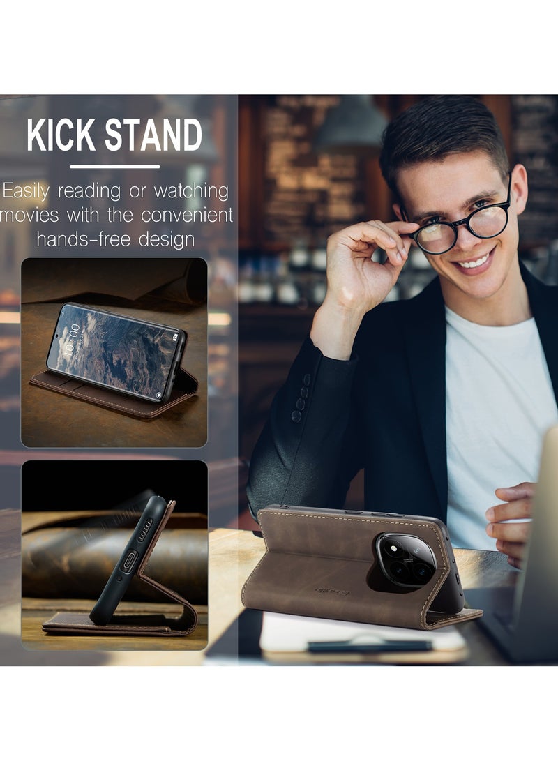 CaseMe For Xiaomi Redmi Note 14 Pro+ Cover, Magnetic Adsorption Full Body Shockproof Protective 14 Pro Plus Flip Cover, PU Leather Hidden Stand Wallet Case - Image 5