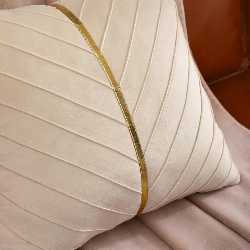 Tosleo Tosleo Cream Velvet Throw Pillow Covers 16x16 Pack of 2 with Gold Leather Decorative Couch Pillow Cover Luxury Modern Pillowcases for Living Room Bedroom Sofa Cushion Bed - Image 2