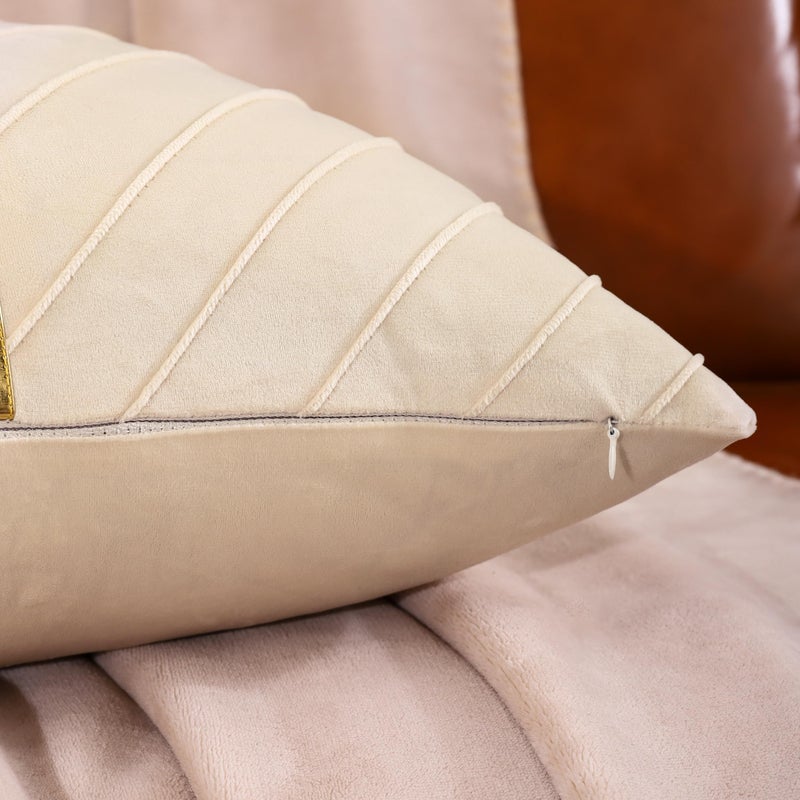 Tosleo Tosleo Cream Velvet Throw Pillow Covers 16x16 Pack of 2 with Gold Leather Decorative Couch Pillow Cover Luxury Modern Pillowcases for Living Room Bedroom Sofa Cushion Bed - Image 5
