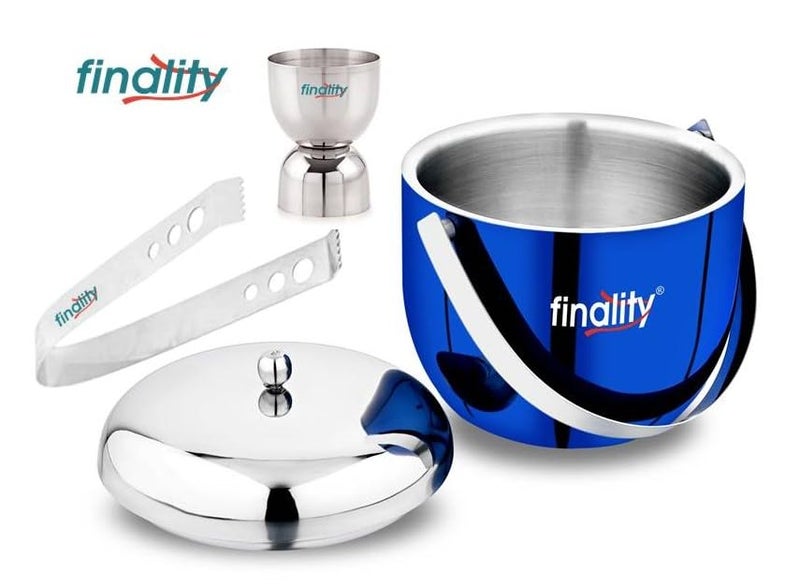 FINALITY Blue Apple Shape Double Wall Insulated Stainless Steel Ice Bucket with Lid 18L Mirror Finish Ideal for Home Bar Includes Ring Peg Measure Tong Perfect Ice Cube Box - Image 5