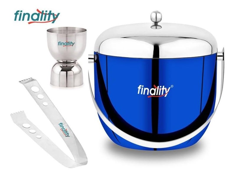FINALITY Blue Apple Shape Double Wall Insulated Stainless Steel Ice Bucket with Lid 18L Mirror Finish Ideal for Home Bar Includes Ring Peg Measure Tong Perfect Ice Cube Box - Image 4