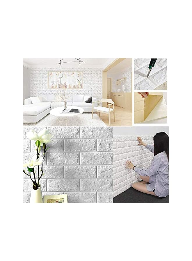 Zaboon Brick Wall Stickers 10Pc 3D Wall Sticker Self Adhesive Wall Panels Waterproof Pe Foam White Wallpaper For Living Room Tv Wall And Home Decor Qz10P Wt Tmm - Image 4