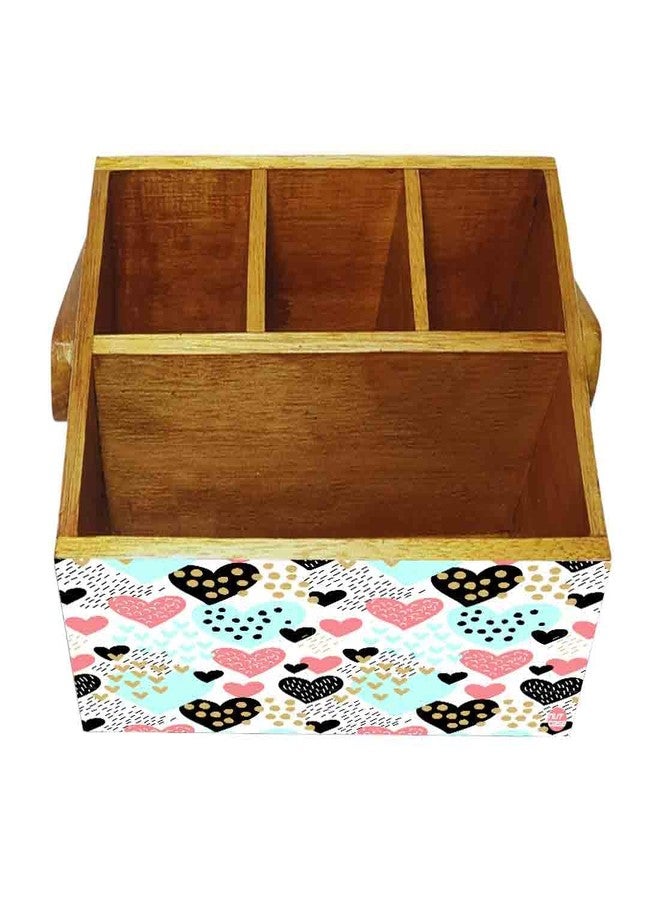 Nutcase Cutlery holder with tissue napkin spoon rack wooden sauce bottle stand with handle for dining table kitchen restaurants cafe - Black Hearts - Image 4