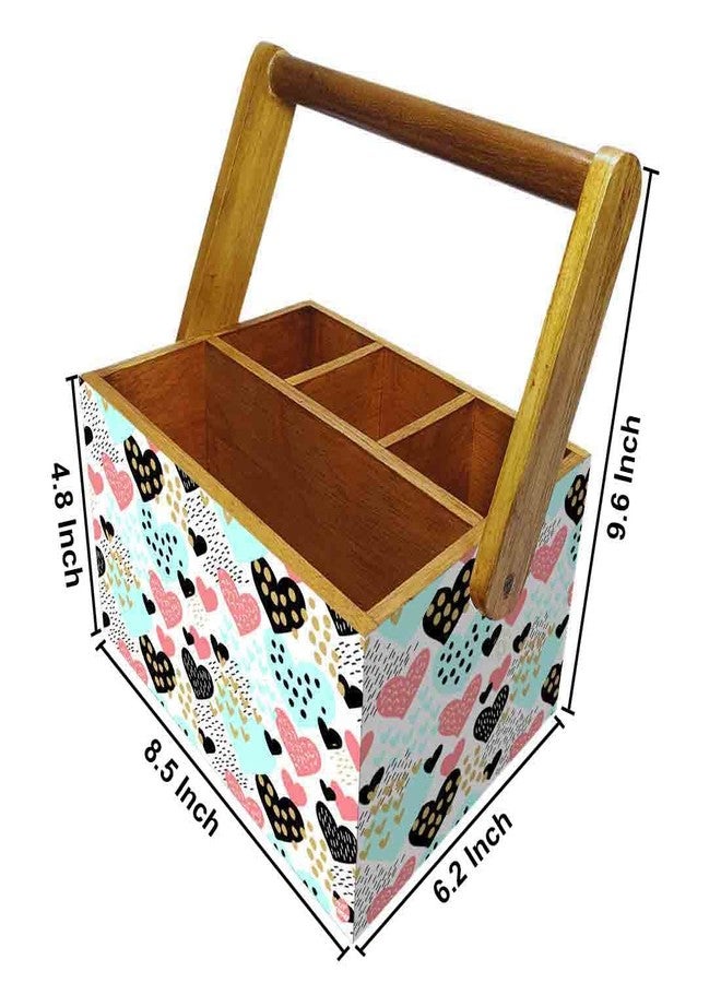Nutcase Cutlery holder with tissue napkin spoon rack wooden sauce bottle stand with handle for dining table kitchen restaurants cafe - Black Hearts - Image 3