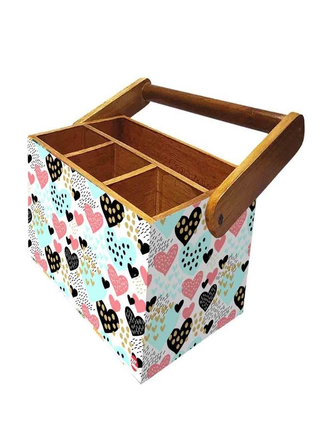 Nutcase Cutlery holder with tissue napkin spoon rack wooden sauce bottle stand with handle for dining table kitchen restaurants cafe - Black Hearts - Image 5