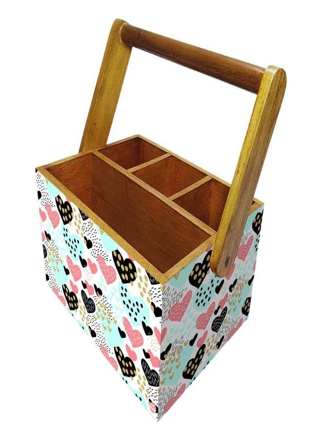 Nutcase Cutlery holder with tissue napkin spoon rack wooden sauce bottle stand with handle for dining table kitchen restaurants cafe - Black Hearts - Image 1